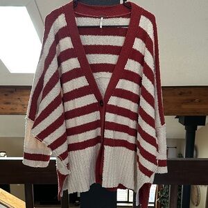 Free People Red and Cream Striped Cardigan